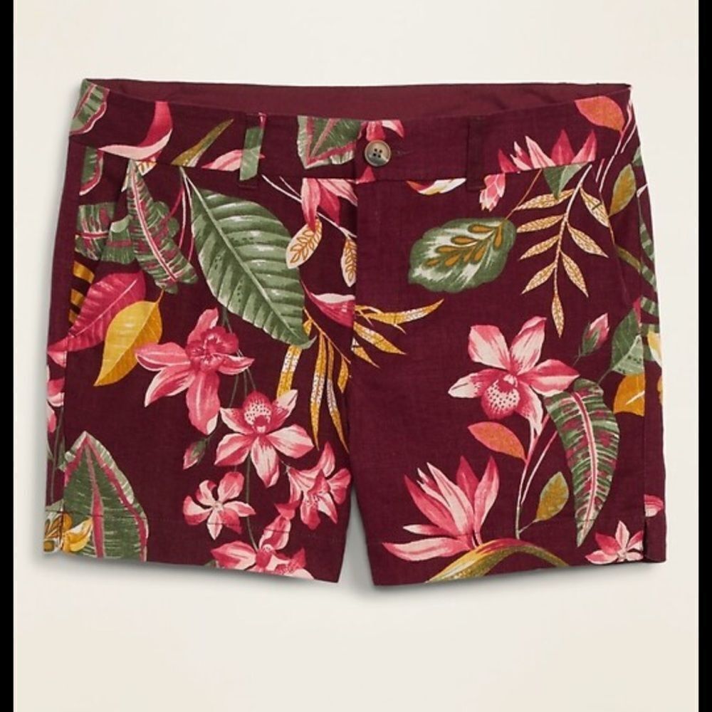 Old Navy Mid-Rise Everyday Printed Linen-Blend Shorts -- 5-inch inseam Size 14